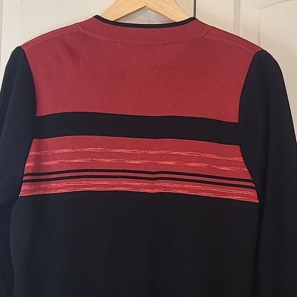 Exclusively Misook Long Sleeve Open Front Cardigan Blazer Black Red Size M - Picture 6 of 10